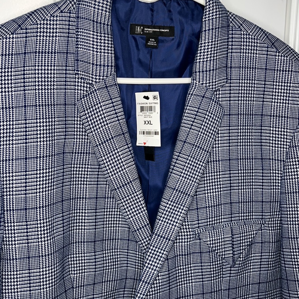 Mens INC XXL blue plaid blazer NWT